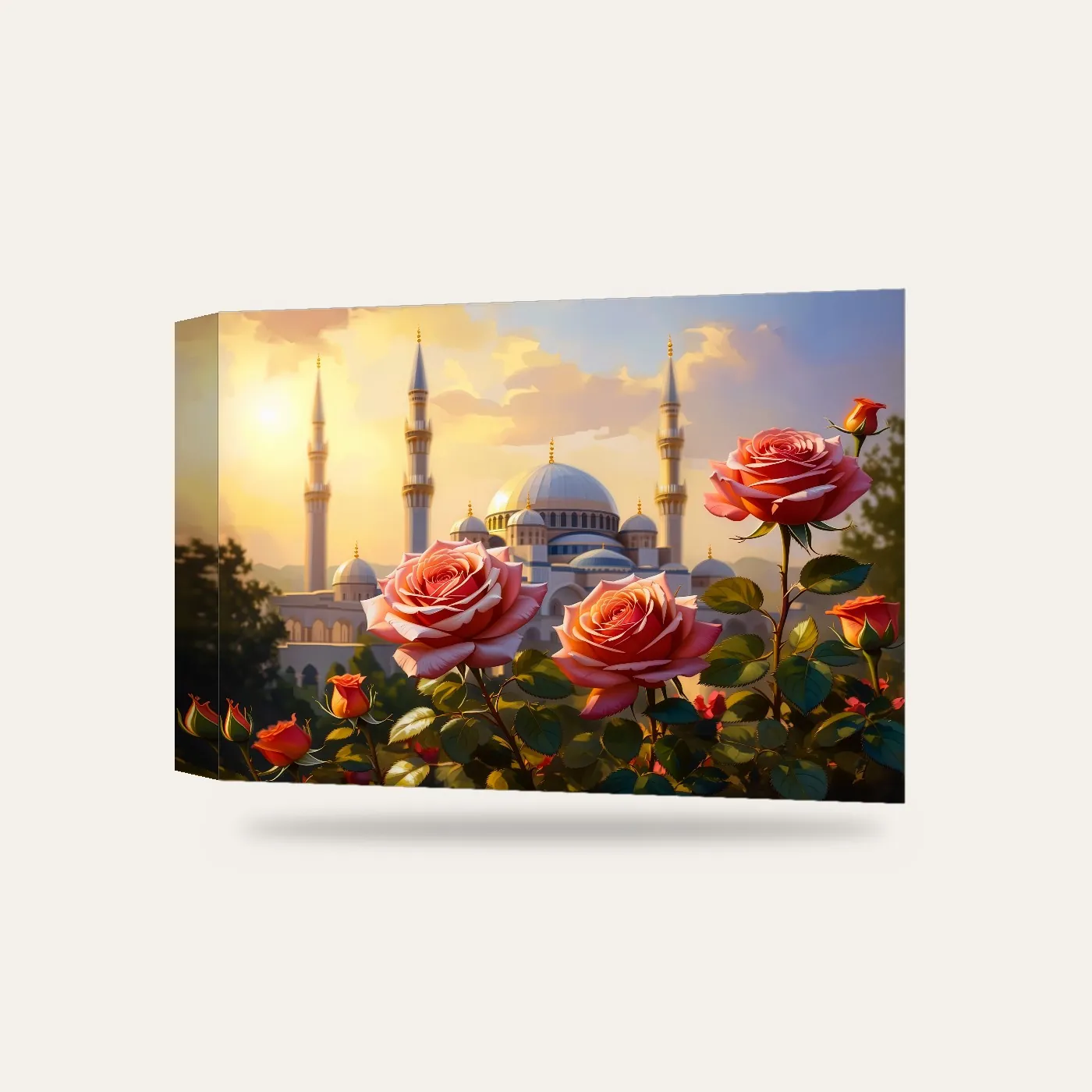 Gül ve Cami Kanvas Tablo — 3 boyutlu görünüm