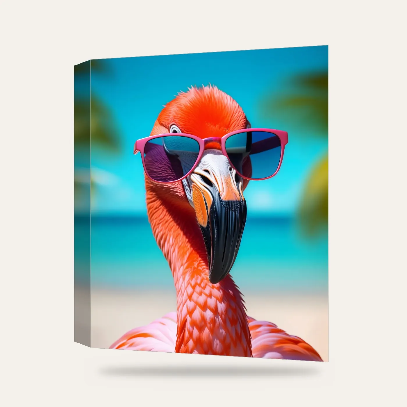 Güneş Gözlüklü Flamingo Kanvas Tablo — 3 boyutlu görünüm