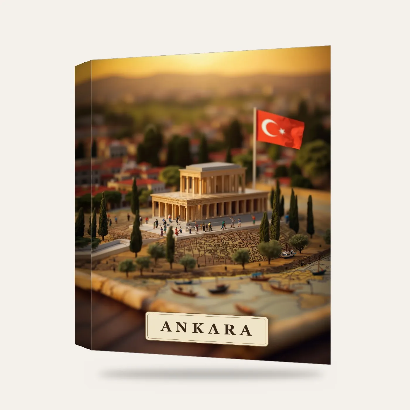 Haritadan Yükselen Ankara Minyatürü Kanvas Tablo — 3 boyutlu görünüm