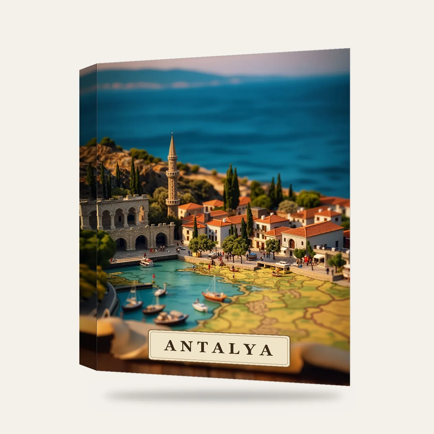 Haritadan Yükselen Antalya Minyatürü Kanvas Tablo — 3 boyutlu görünüm