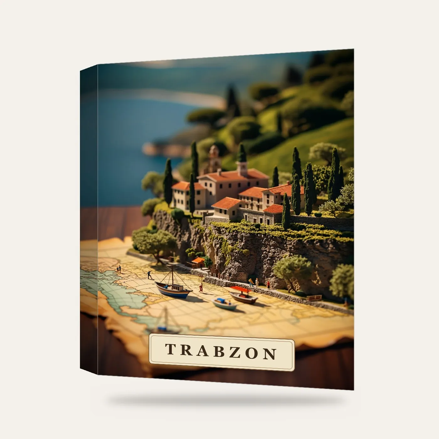 Haritadan Yükselen Trabzon Minyatürü Kanvas Tablo — 3 boyutlu görünüm