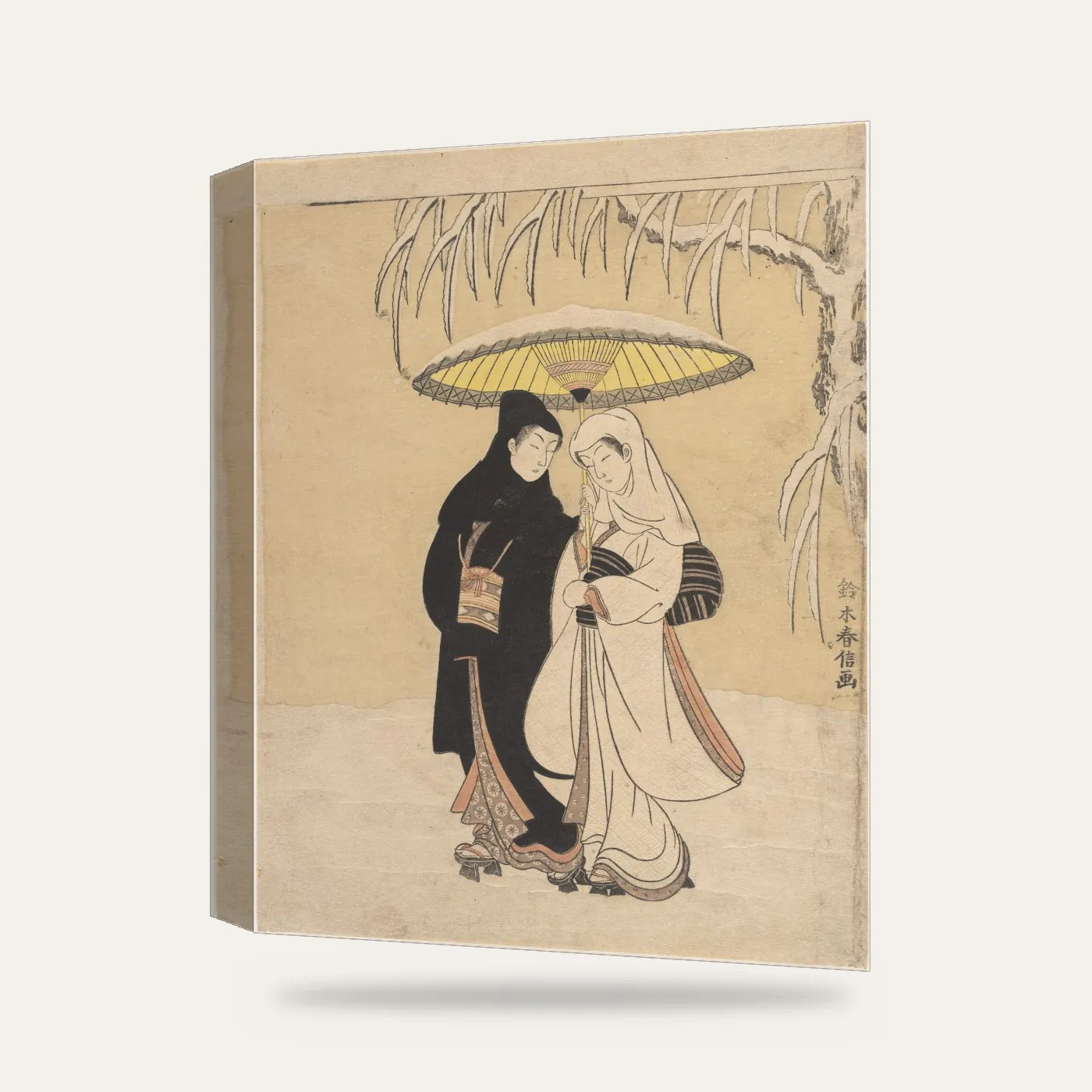 Harunobu Karda Yürüyen Sevgililer Kanvas Tablo — 3 boyutlu görünüm