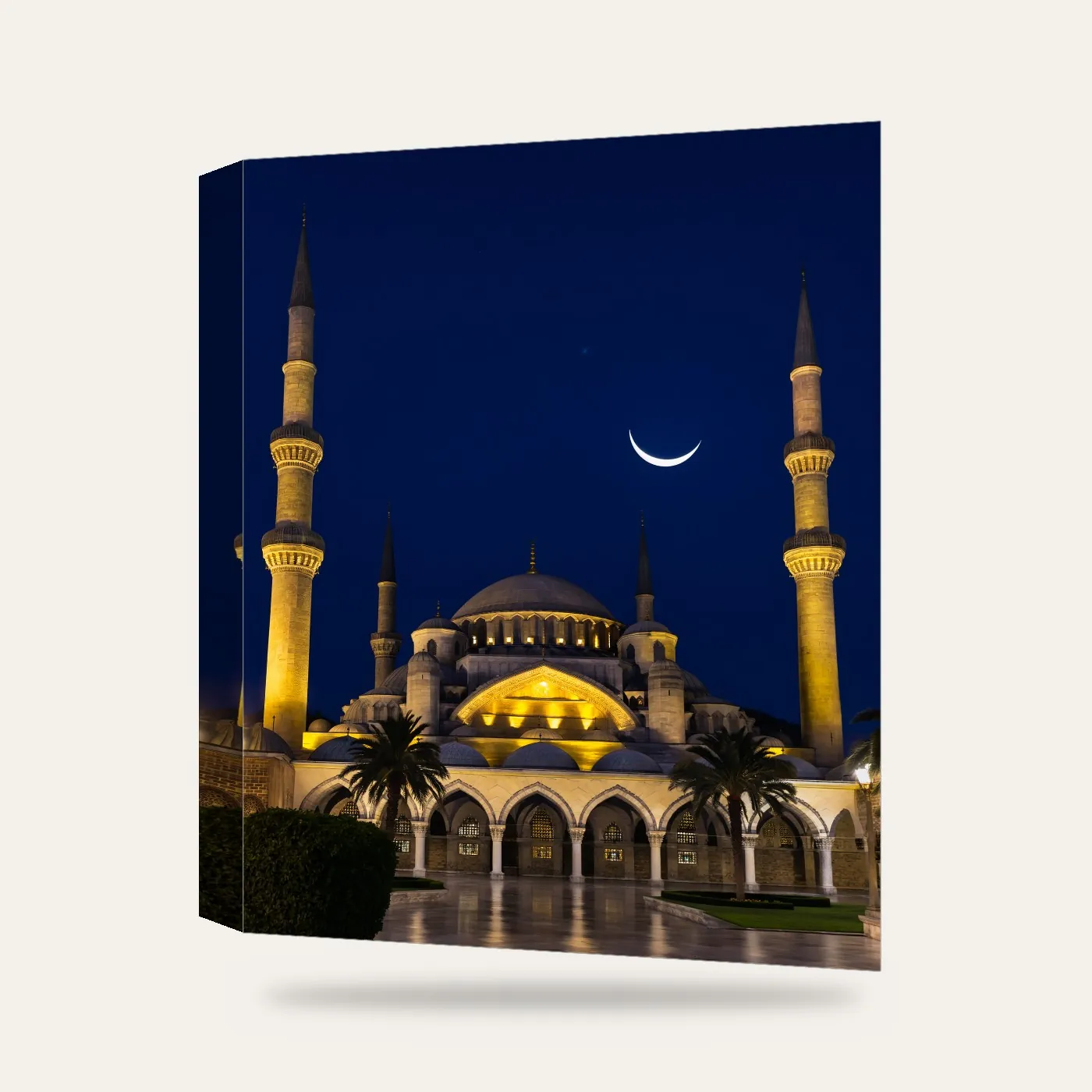 Hilal Altında Cami Kanvas Tablo — 3 boyutlu görünüm
