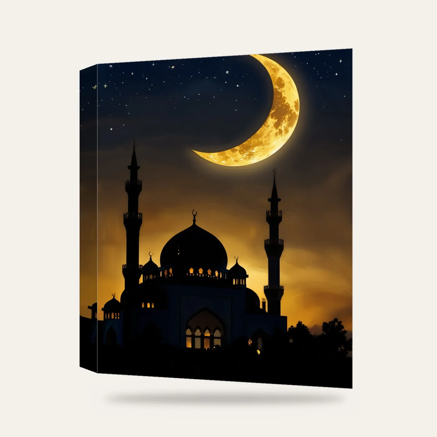 Hilal ve Yıldız Işıkları Kanvas Tablo — 3 boyutlu görünüm