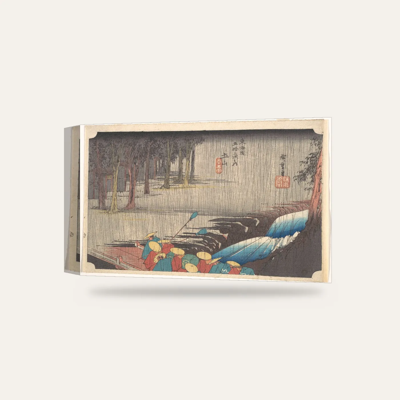 Hiroshige Tsuchiyama'da Bahar Yağmuru Kanvas Tablo — 3 boyutlu görünüm