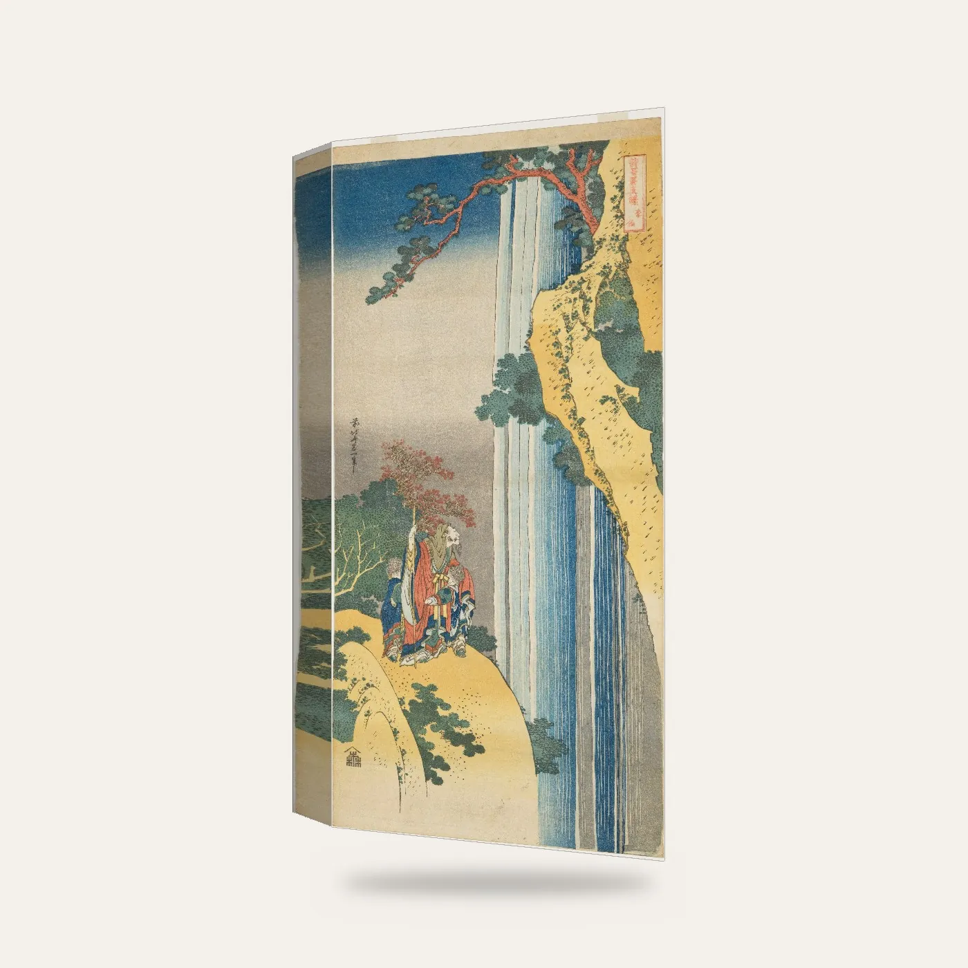 Hokusai Şair Ri Haku ve Şelale Kanvas Tablo — 3 boyutlu görünüm