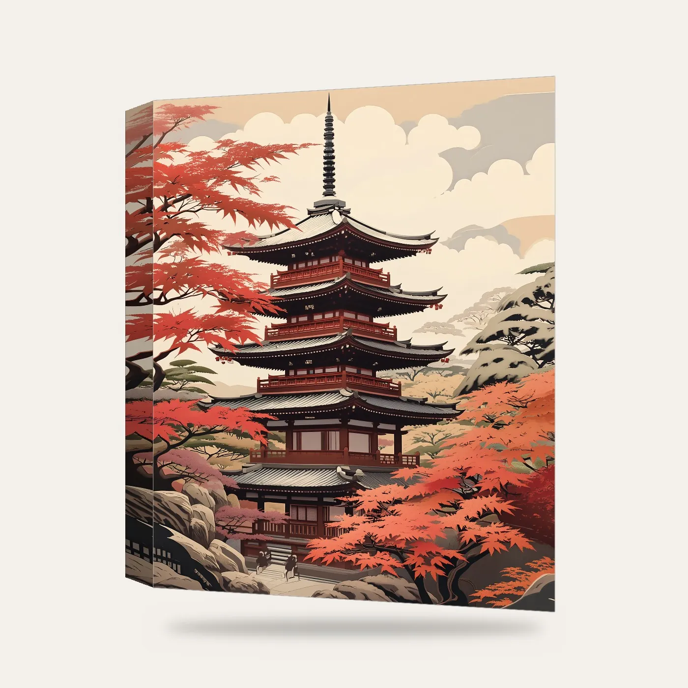 Japon Baskı Pagoda Kanvas Tablo — 3 boyutlu görünüm