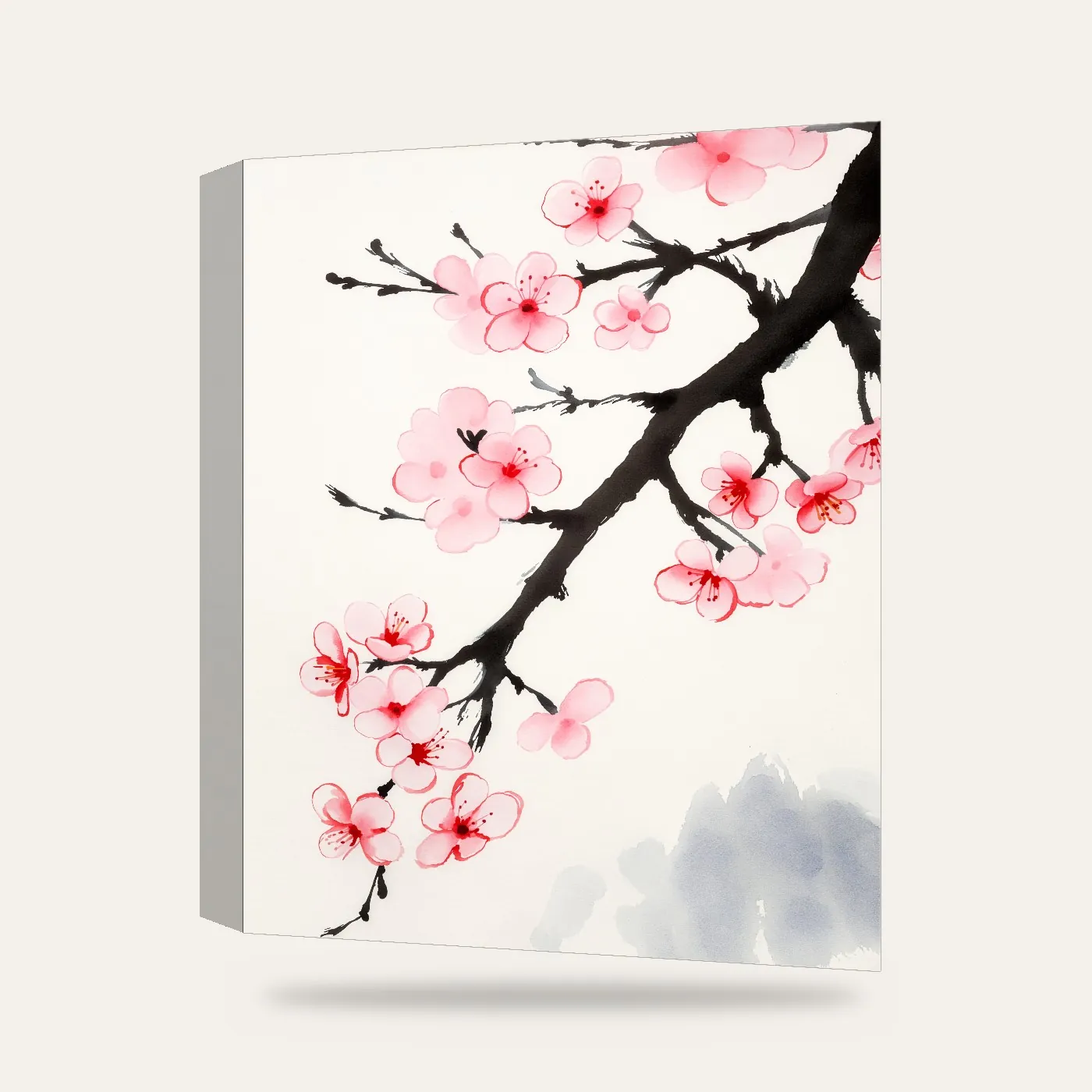 Japon Mürekkep Sakura Dalı Kanvas Tablo — 3 boyutlu görünüm