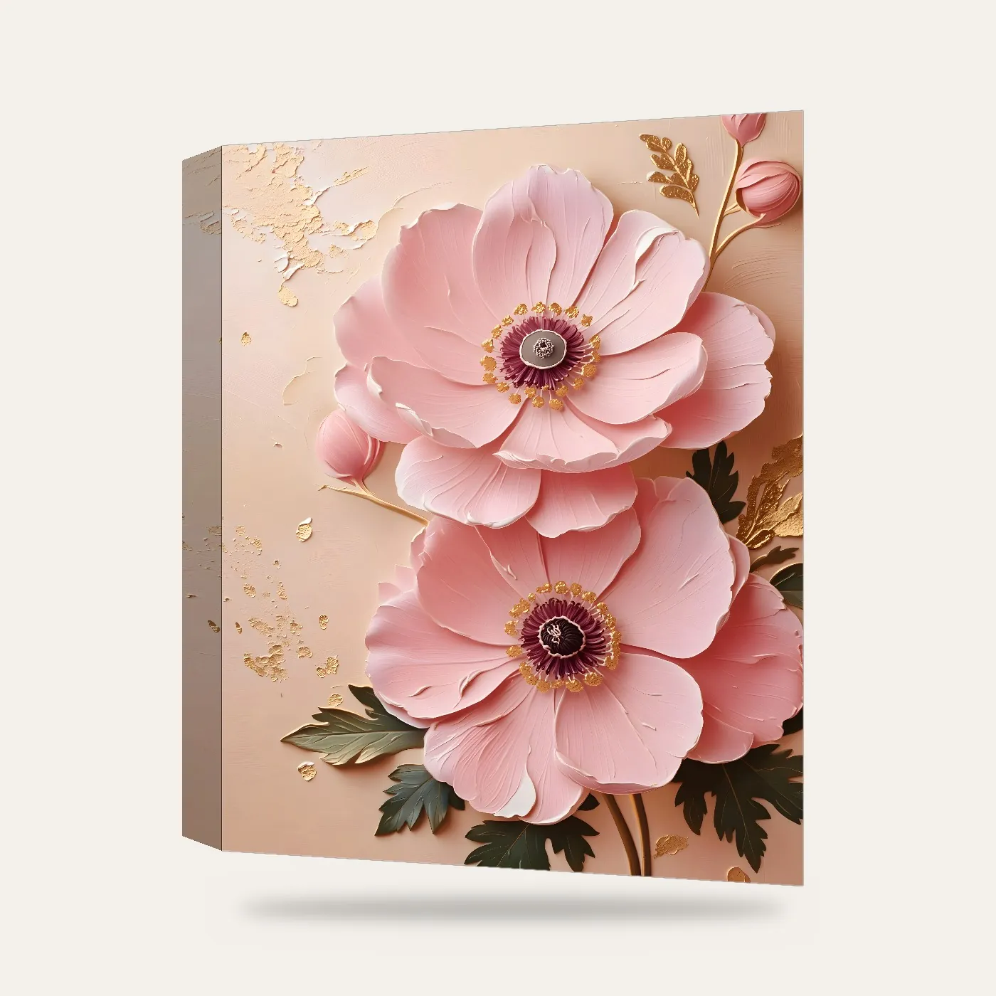Kabartma Görünümlü Pembe Anemonlar Kanvas Tablo — 3 boyutlu görünüm