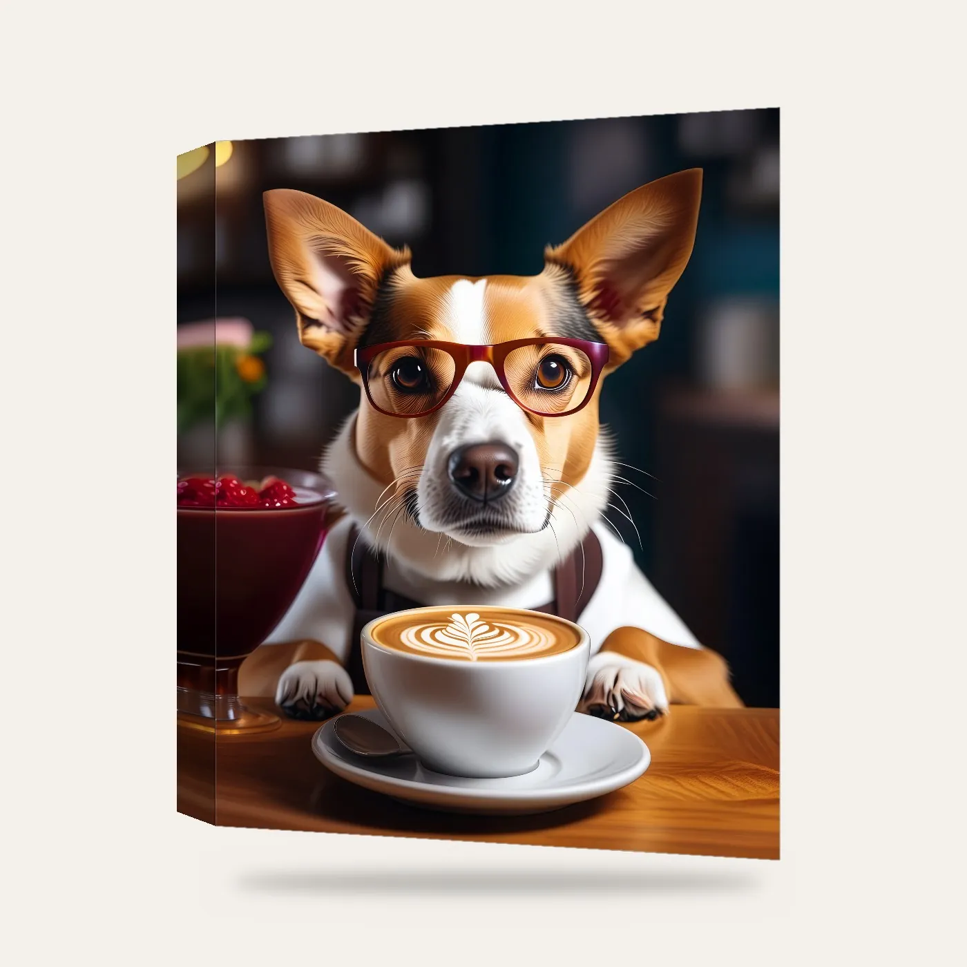 Kahve Barista Köpek Kanvas Tablo — 3 boyutlu görünüm