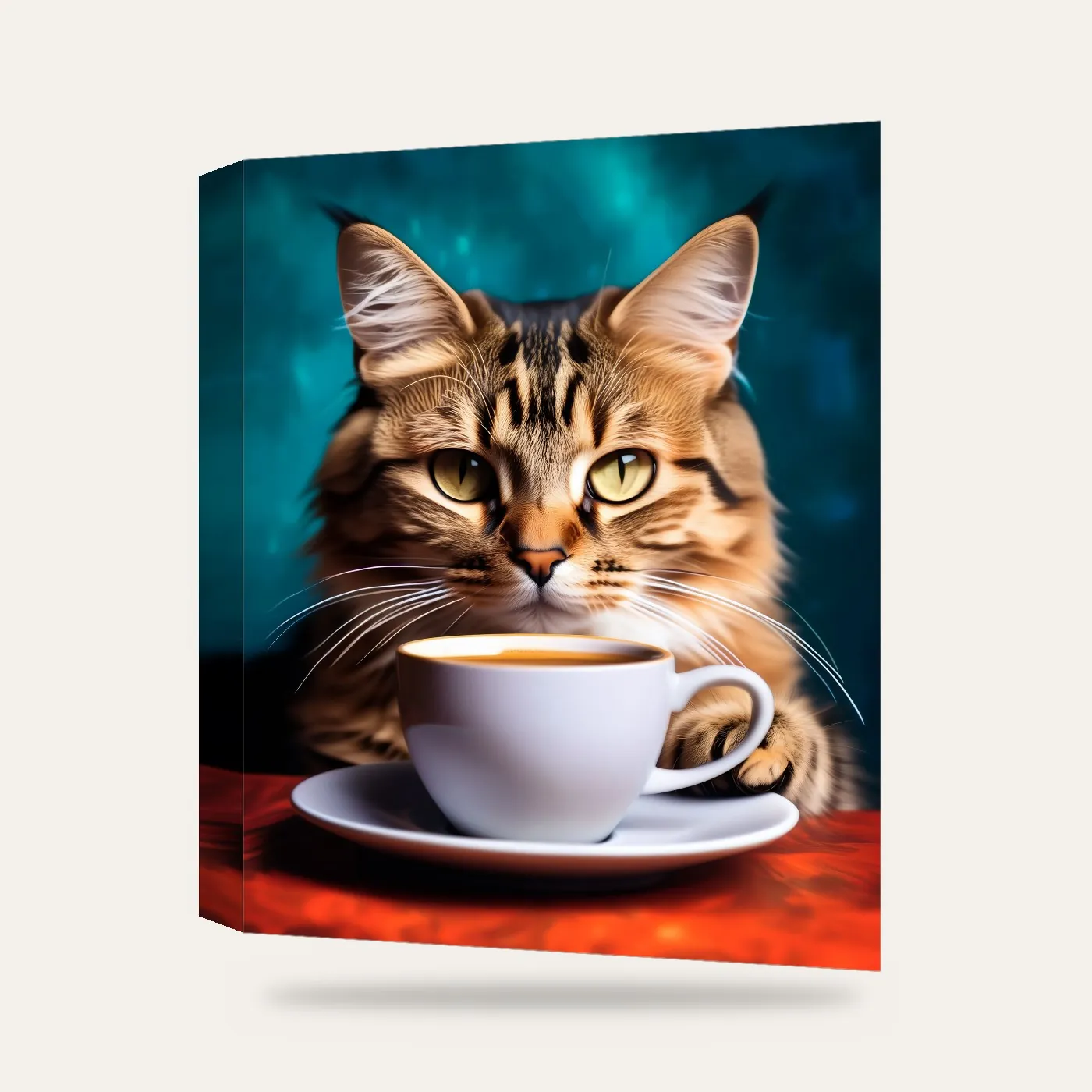 Kahve İçen Kedi Kanvas Tablo — 3 boyutlu görünüm