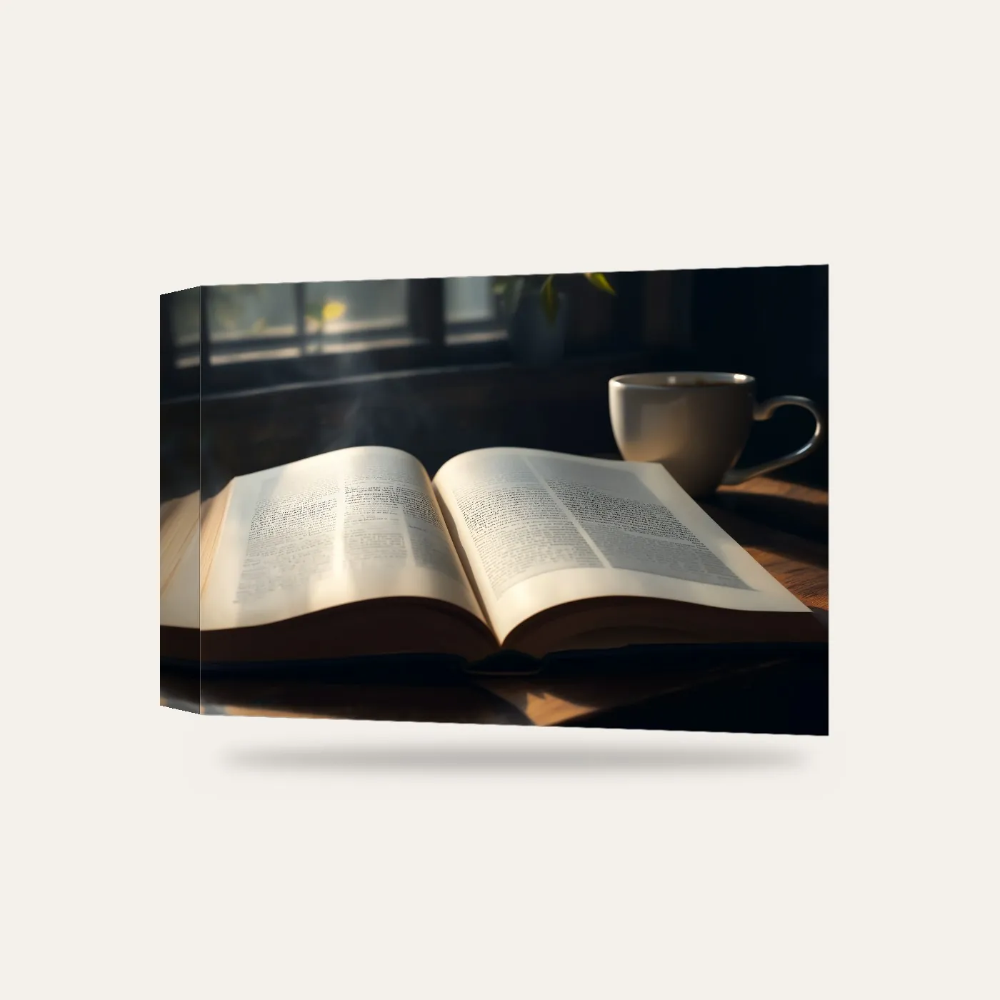 Kahve ve Kitap Kanvas Tablo — 3 boyutlu görünüm