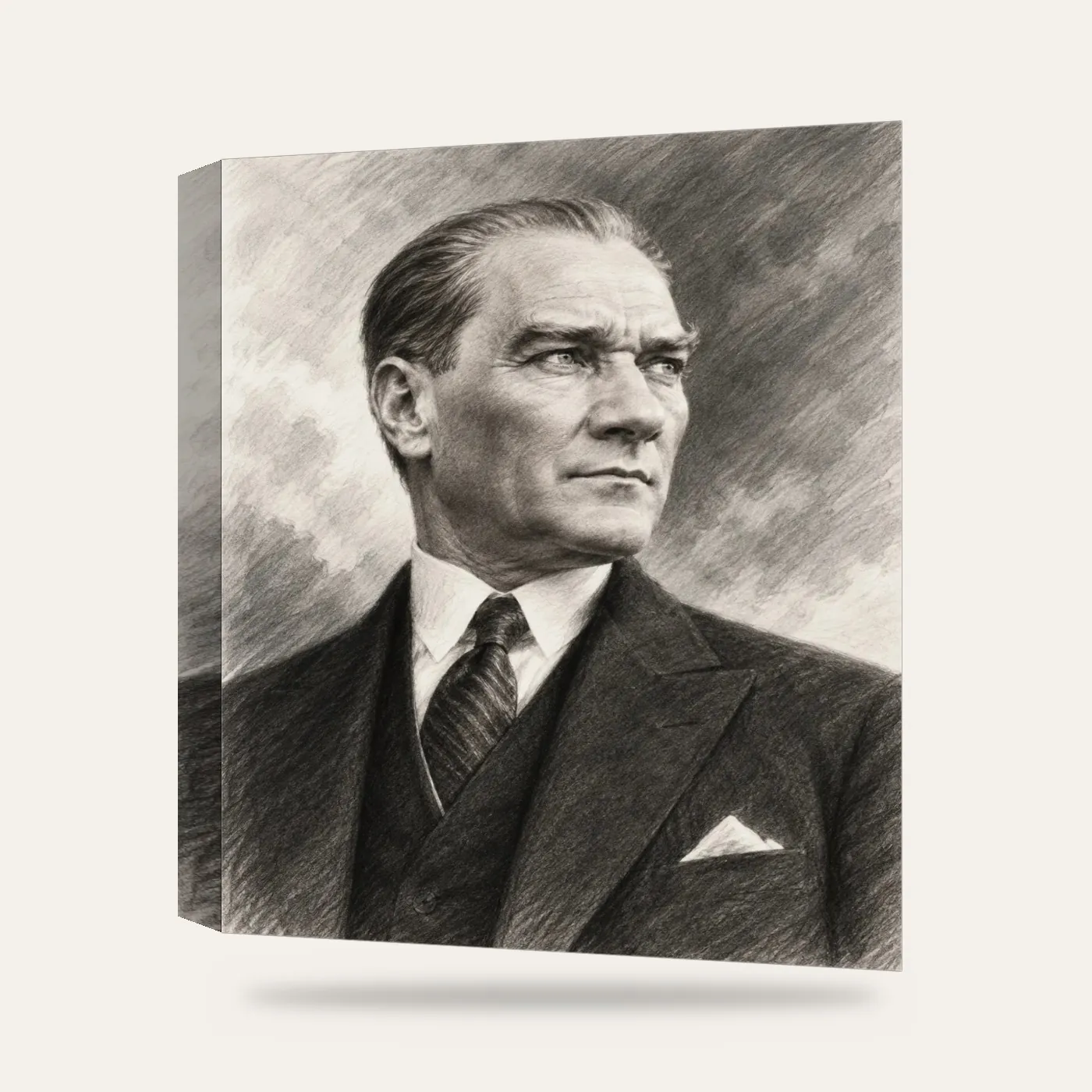Karakalem Atatürk Portresi Kanvas Tablo — 3 boyutlu görünüm