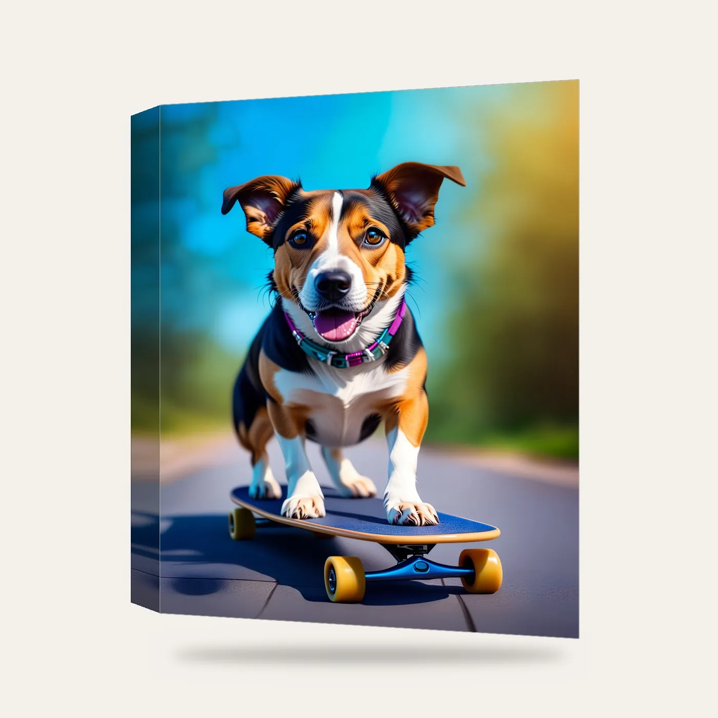 Kaykaylı Köpek Kanvas Tablo — 3 boyutlu görünüm