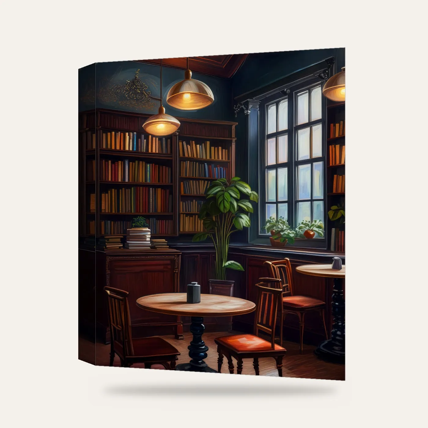 Kitap Kafe Kanvas Tablo — 3 boyutlu görünüm