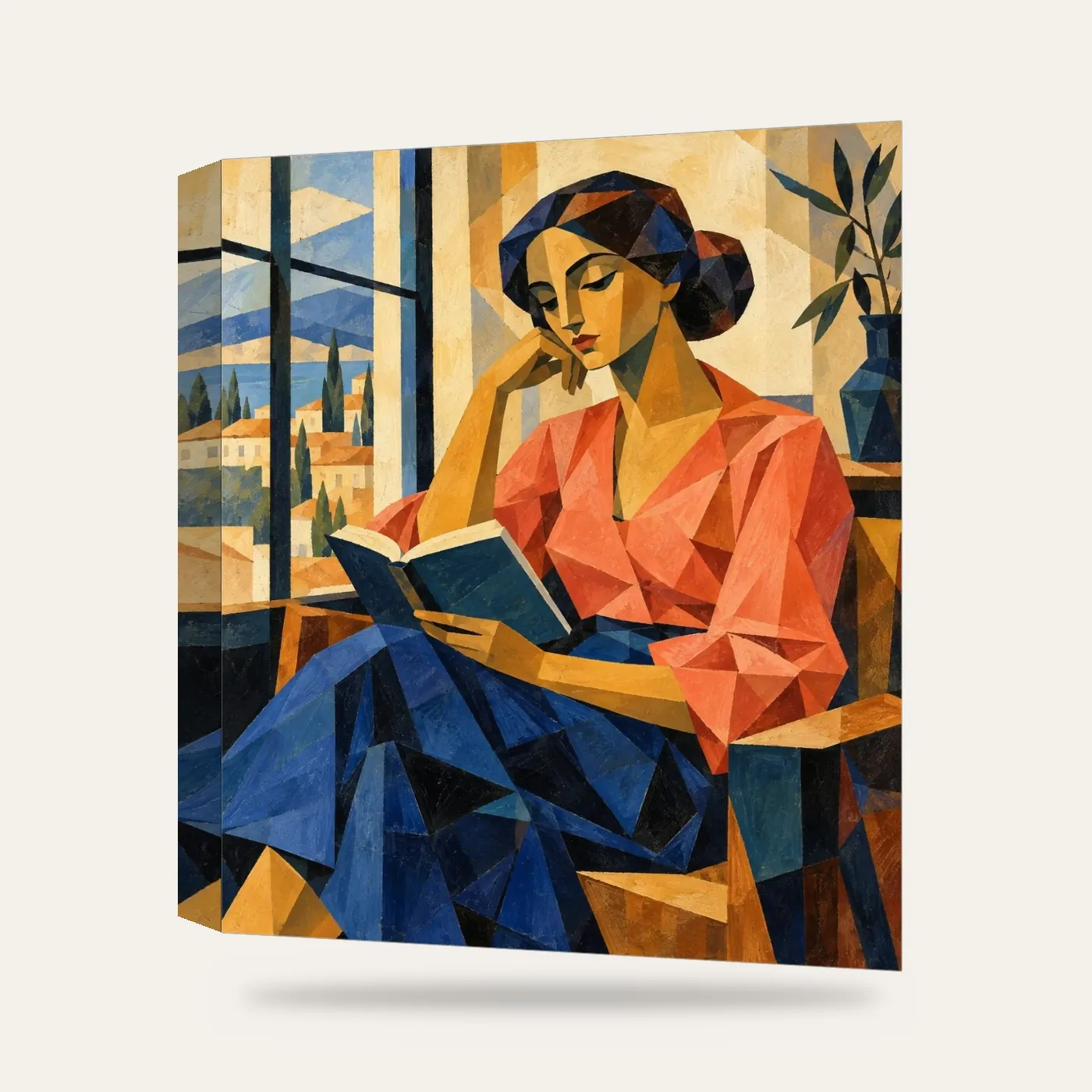 Kitap Okuyan Kadın Kanvas Tablo — 3 boyutlu görünüm