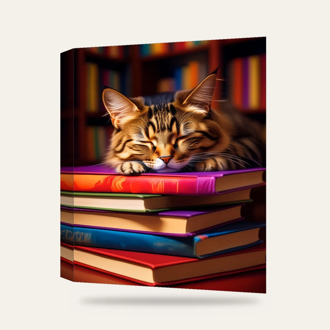 Kitapçıda Kedi Kanvas Tablo — 3 boyutlu görünüm
