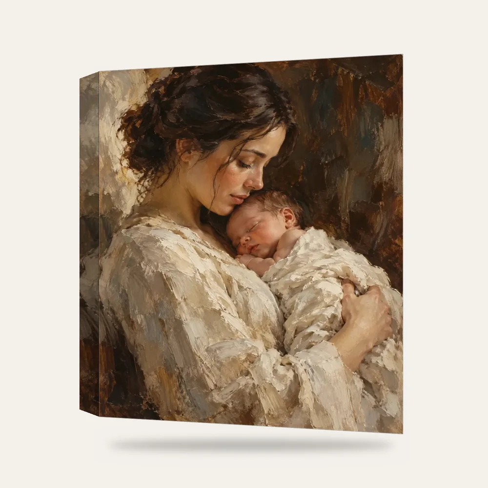 Kucağında Bebeğiyle Anne Kanvas Tablo — 3 boyutlu görünüm
