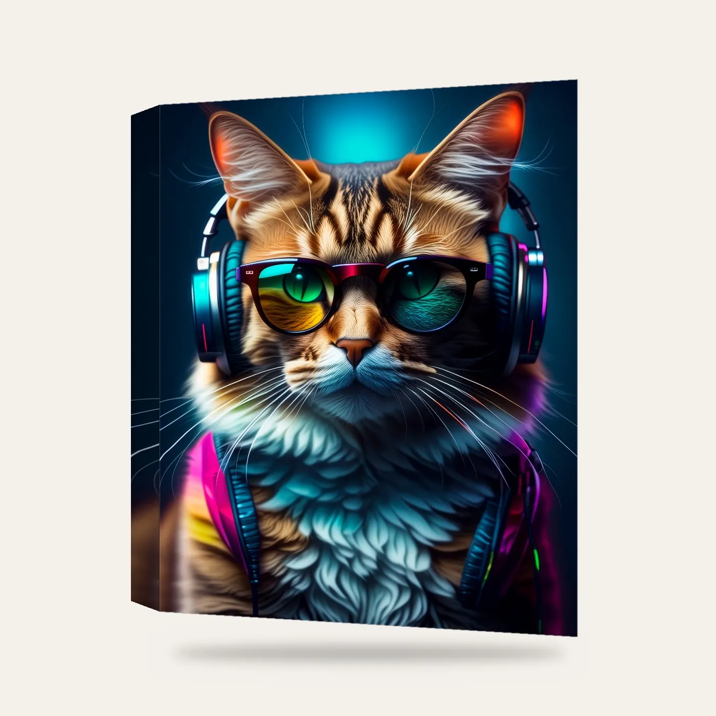 Kulaklıklı DJ Kedi Kanvas Tablo — 3 boyutlu görünüm