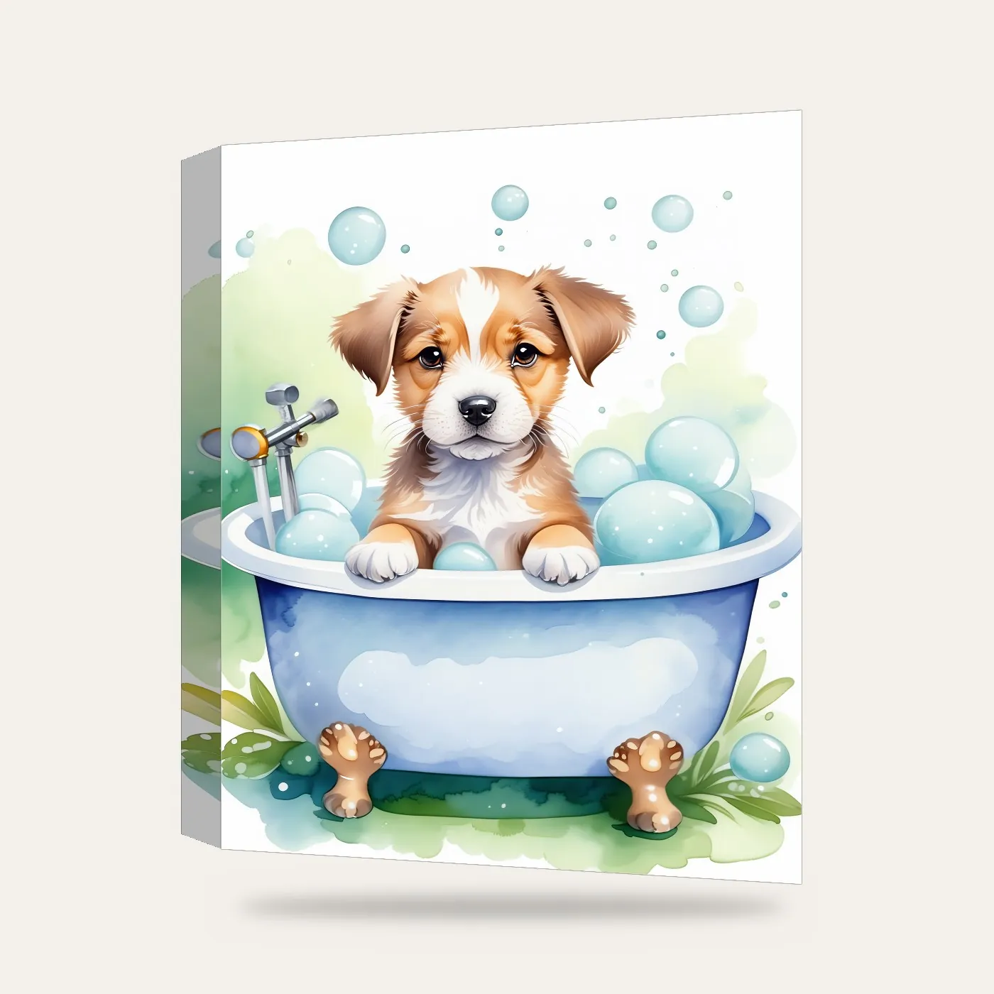 Küvette Yavru Köpek Kanvas Tablo — 3 boyutlu görünüm
