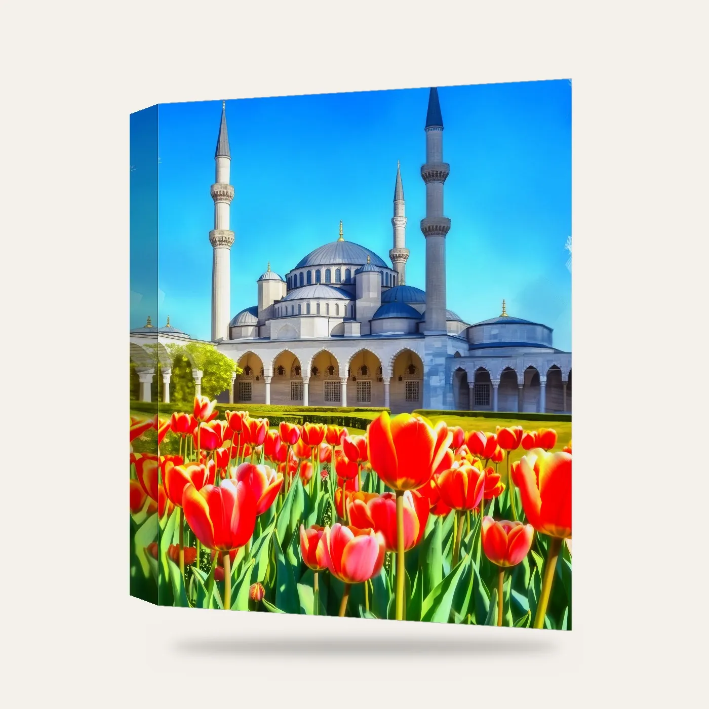 Laleler ve Edirne Selimiye Camii Kanvas Tablo — 3 boyutlu görünüm
