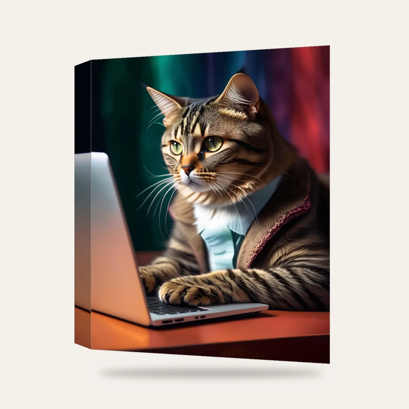 Masa Başı Çalışan Kedi Kanvas Tablo — 3 boyutlu görünüm