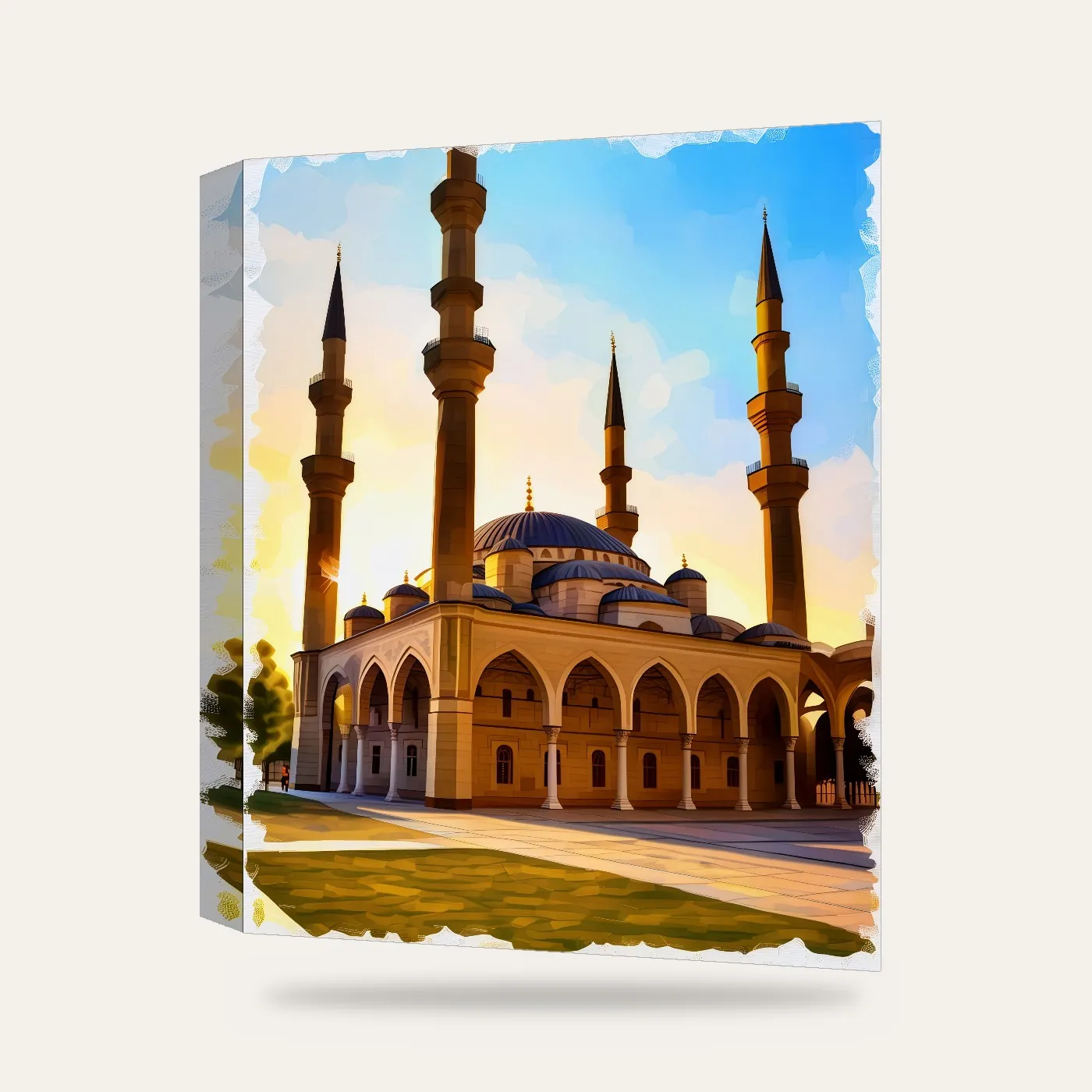 Minareli Cami Kanvas Tablo — 3 boyutlu görünüm