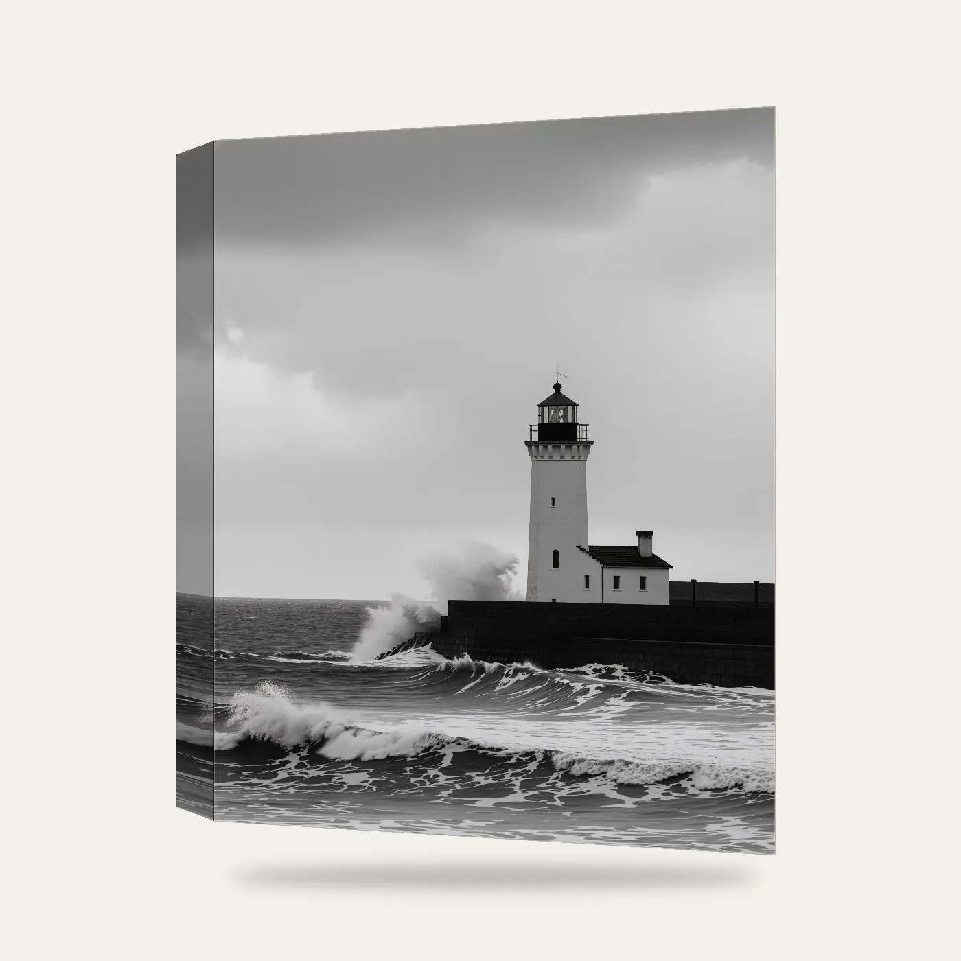 Minimal Siyah Beyaz Deniz Feneri Kanvas Tablo — 3 boyutlu görünüm