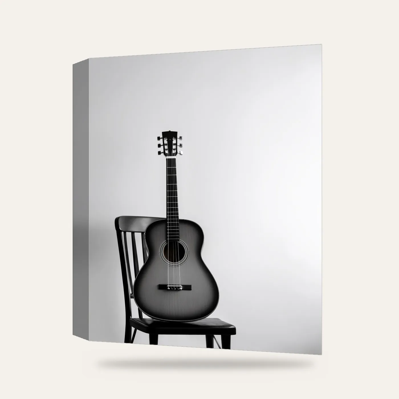 Minimal Siyah Beyaz Gitar Kanvas Tablo — 3 boyutlu görünüm