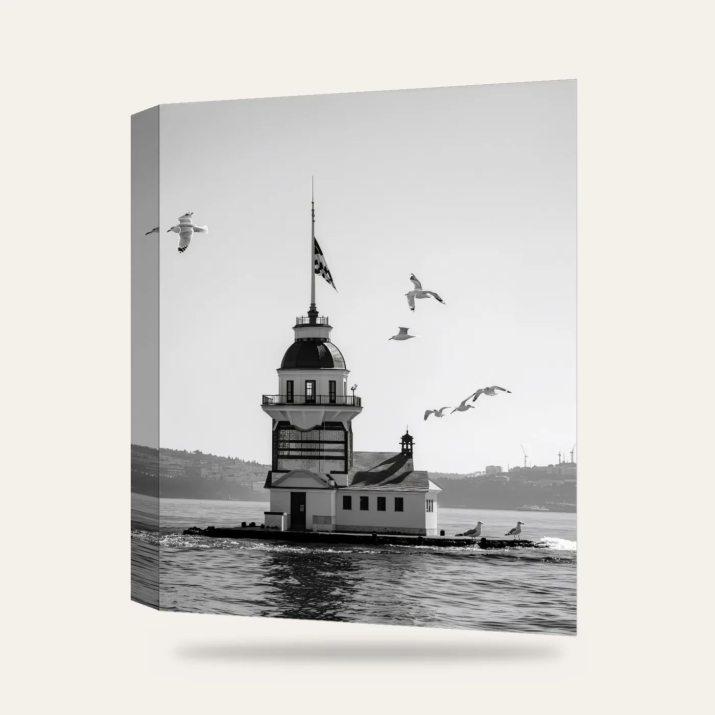 Minimal Siyah Beyaz Kız Kulesi Kanvas Tablo — 3 boyutlu görünüm