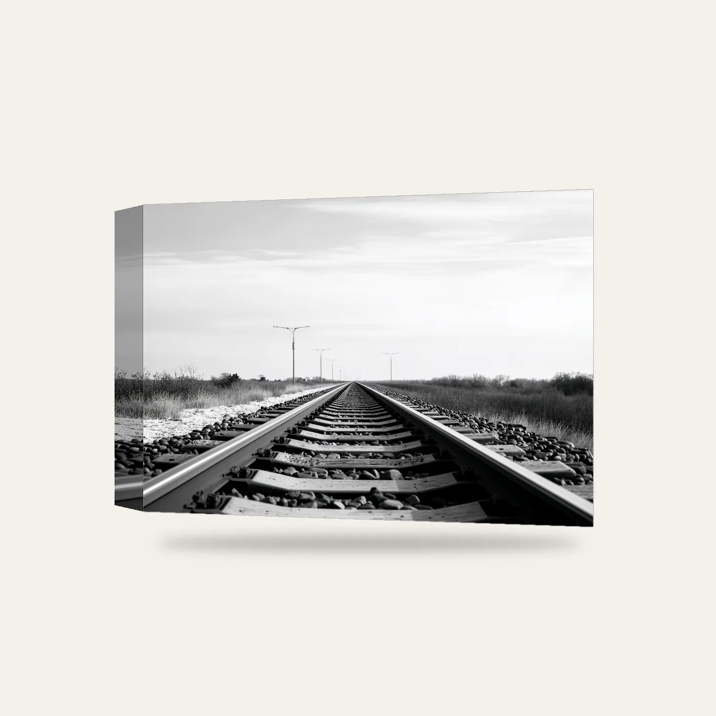 Minimal Siyah Beyaz Tren Rayları Kanvas Tablo — 3 boyutlu görünüm