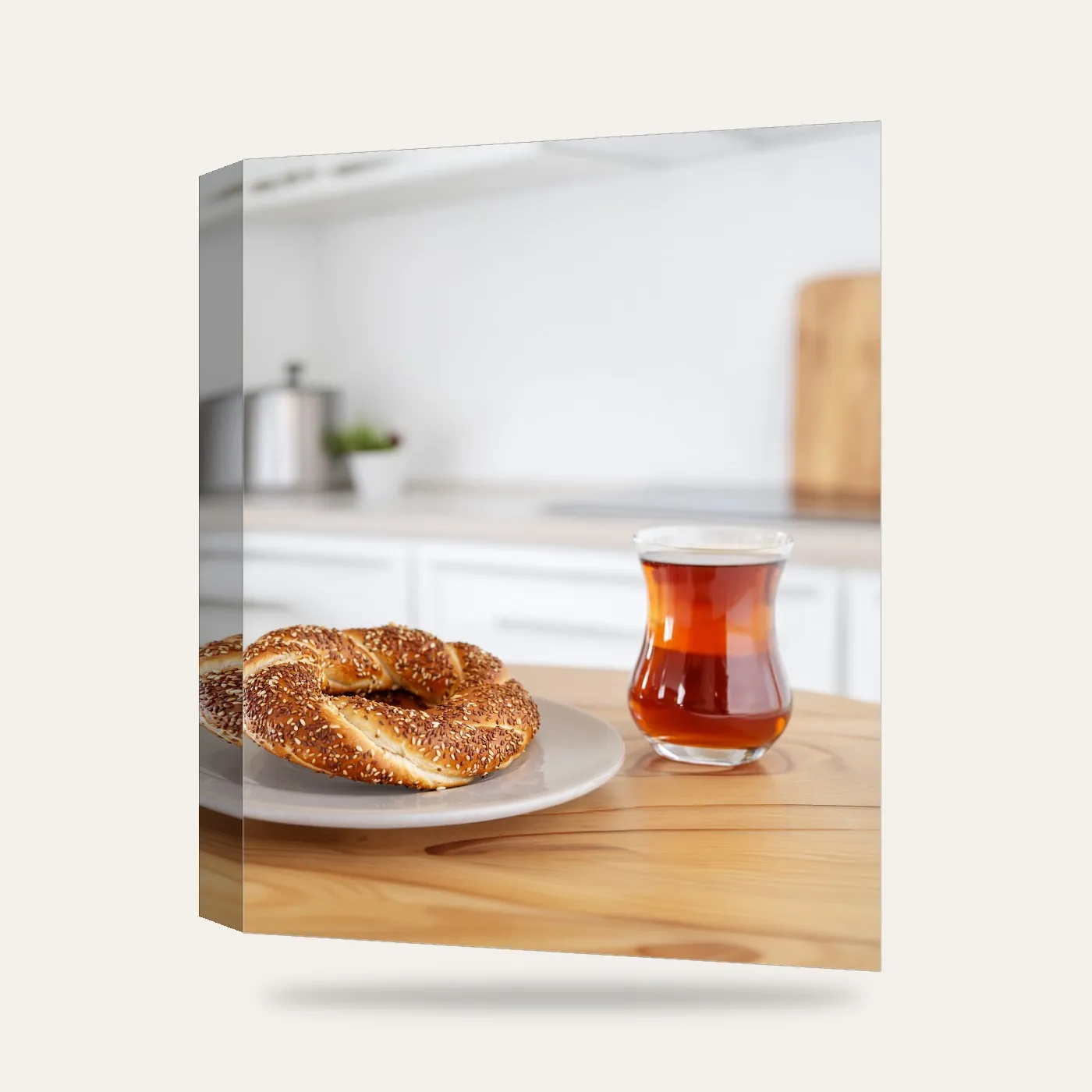 Modern Simit ve Çay VI Kanvas Tablo — 3 boyutlu görünüm
