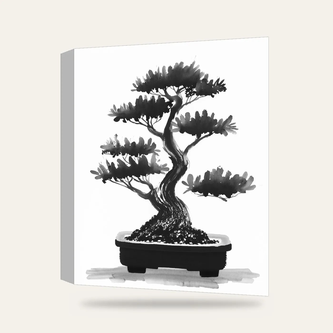 Mürekkep Bonsai Ağacı Kanvas Tablo — 3 boyutlu görünüm