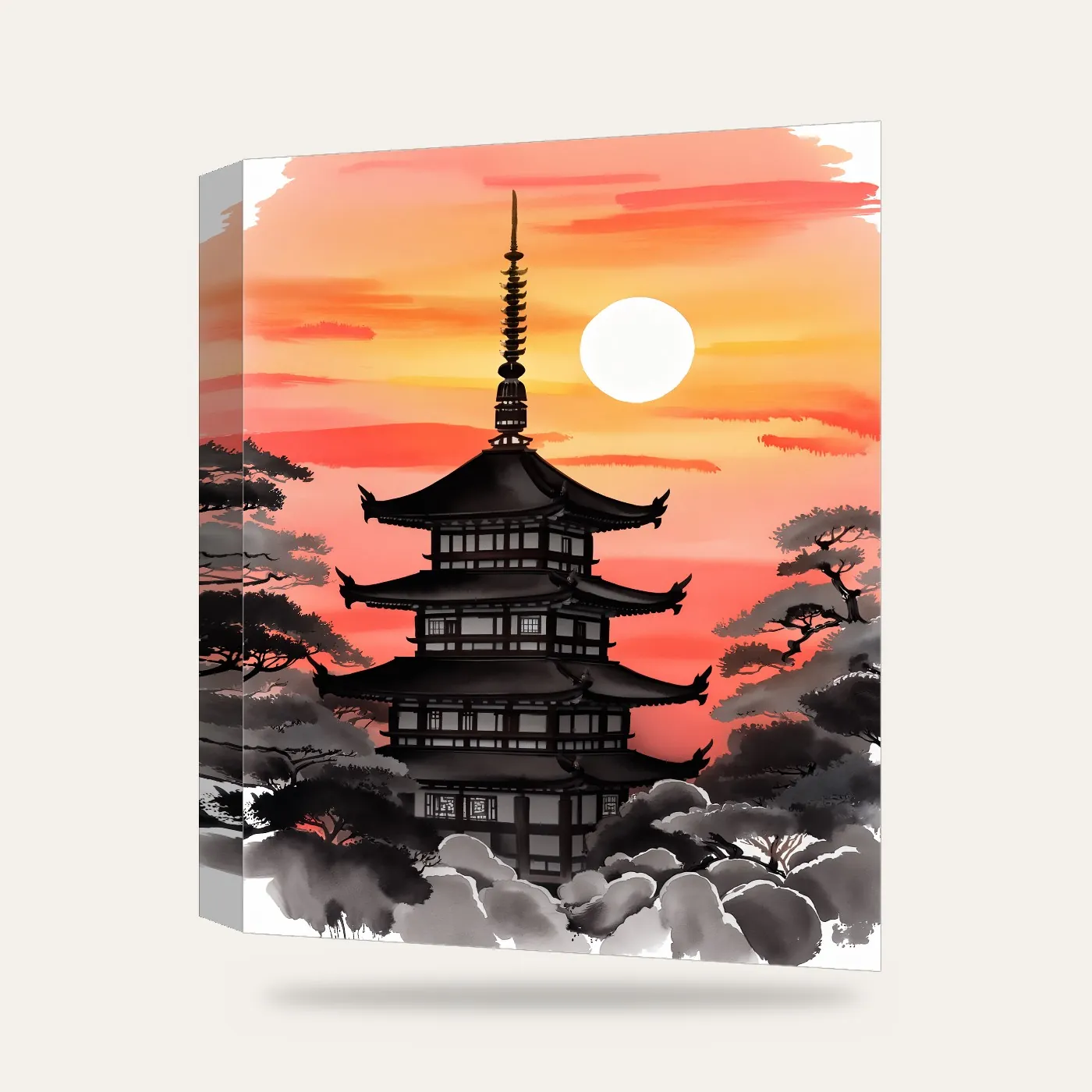 Mürekkep Pagoda Kanvas Tablo — 3 boyutlu görünüm