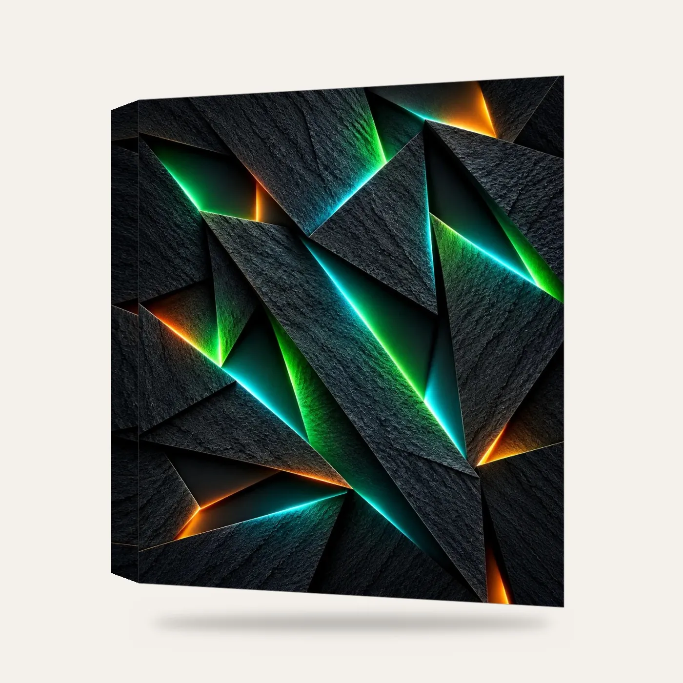 Neon Işıklı Geometri III Kanvas Tablo — 3 boyutlu görünüm