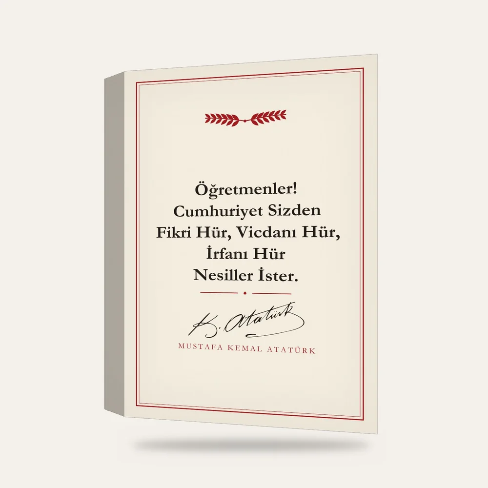 Öğretmenler Cumhuriyet Sizden Hür Nesiller İster Atatürk Sözü Kanvas Tablo — 3 boyutlu görünüm
