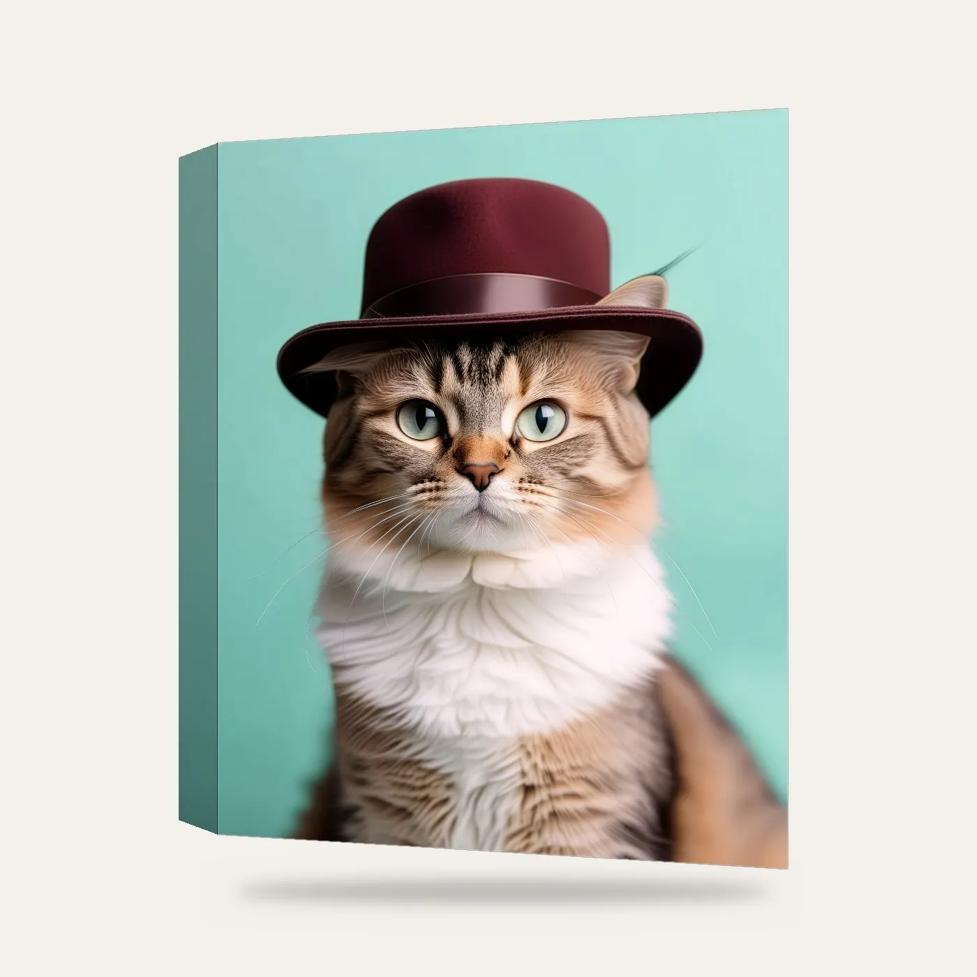 Pastel Şapkalı Kedi Kanvas Tablo — 3 boyutlu görünüm
