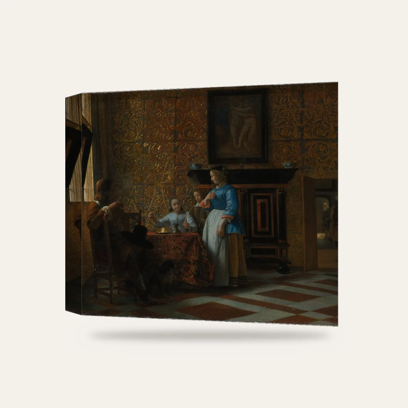 Pieter de Hooch Zarif Bir Salonda Boş Vakit Kanvas Tablo — 3 boyutlu görünüm