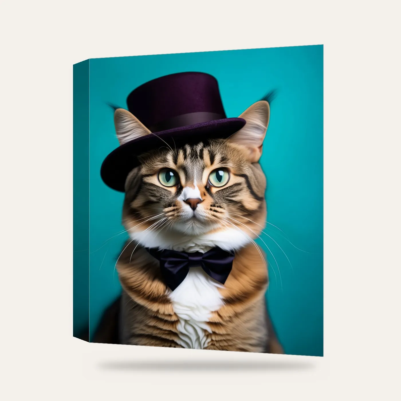 Şapkalı Kedi Kanvas Tablo — 3 boyutlu görünüm