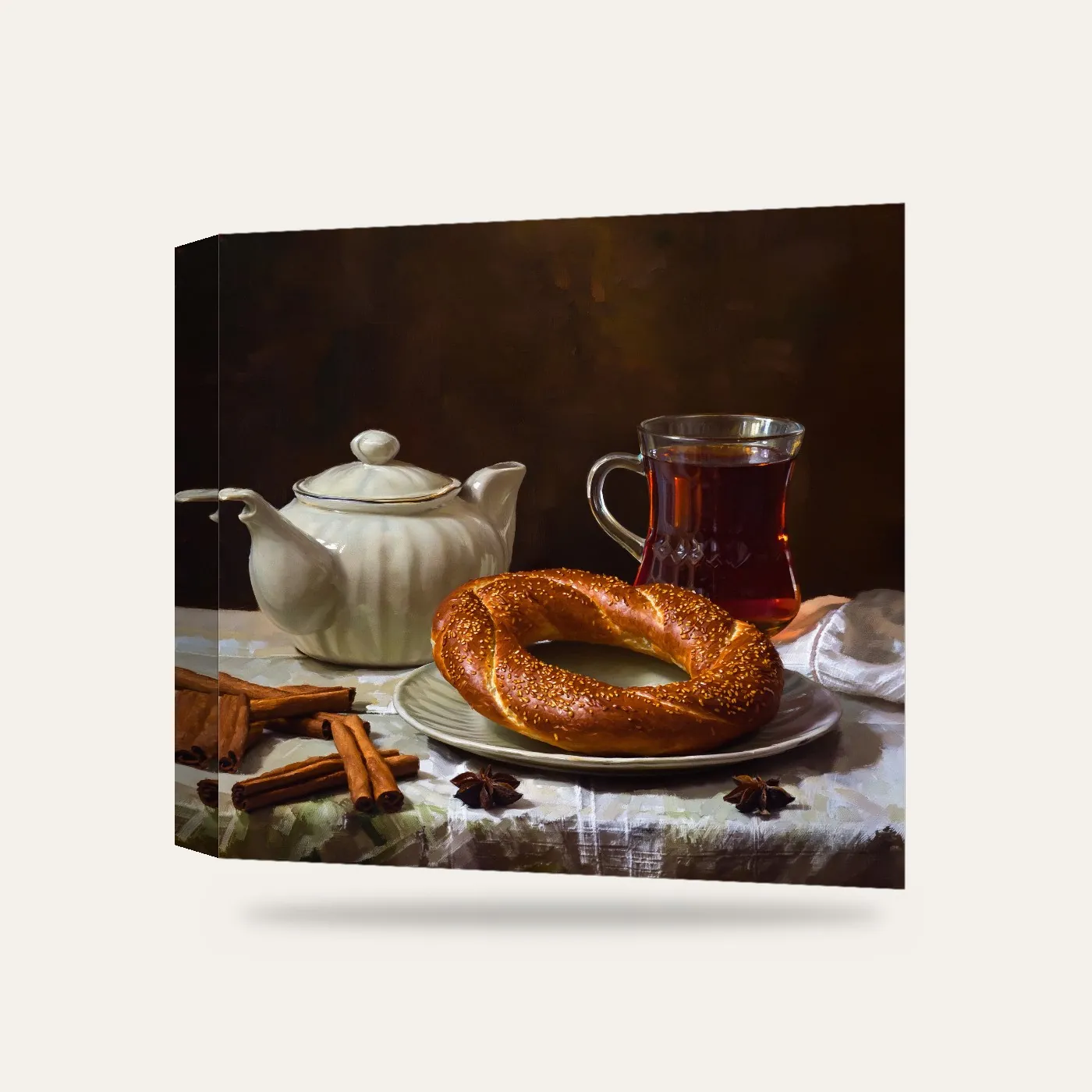 Simit ve Çay VI Kanvas Tablo — 3 boyutlu görünüm