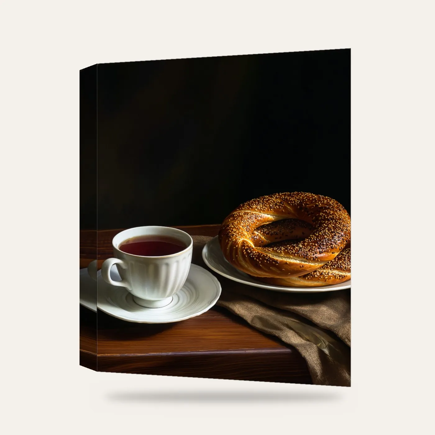 Simit ve Çay Kanvas Tablo — 3 boyutlu görünüm
