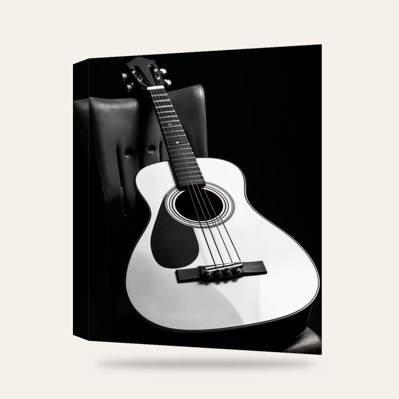 Siyah Beyaz Gitar Kanvas Tablo — 3 boyutlu görünüm