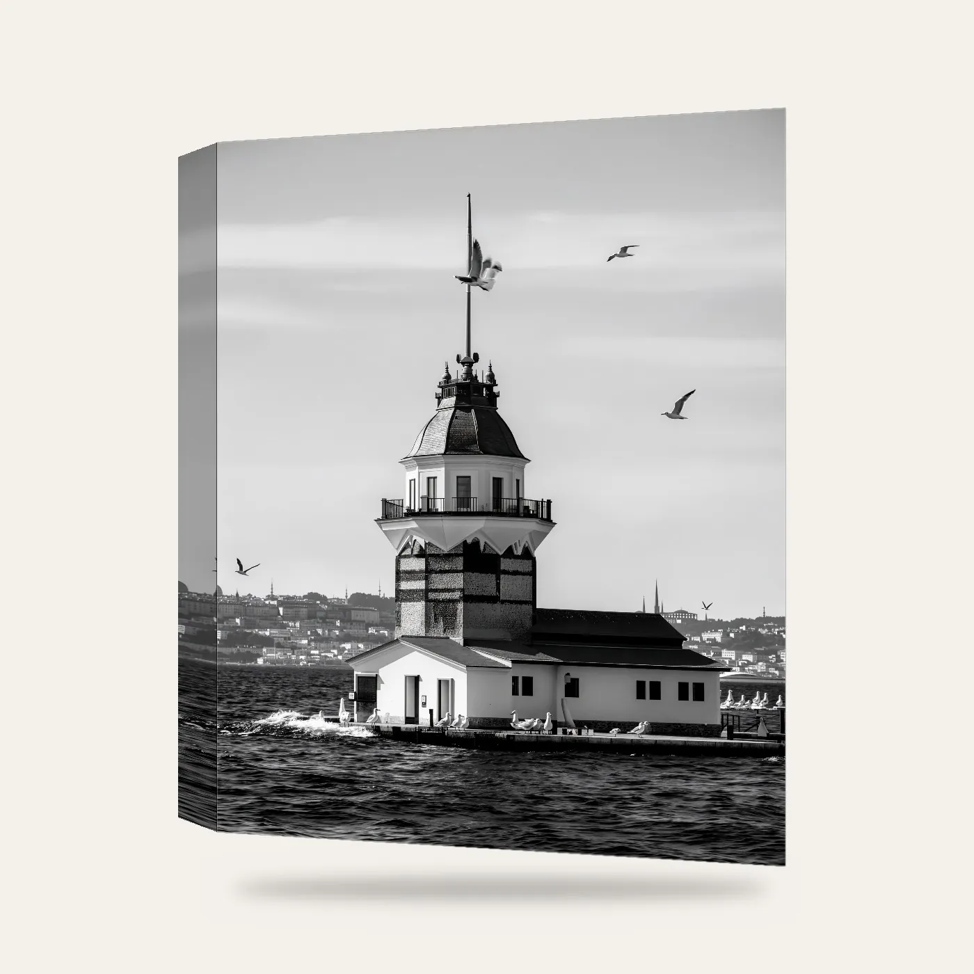 Siyah Beyaz Kız Kulesi Kanvas Tablo — 3 boyutlu görünüm