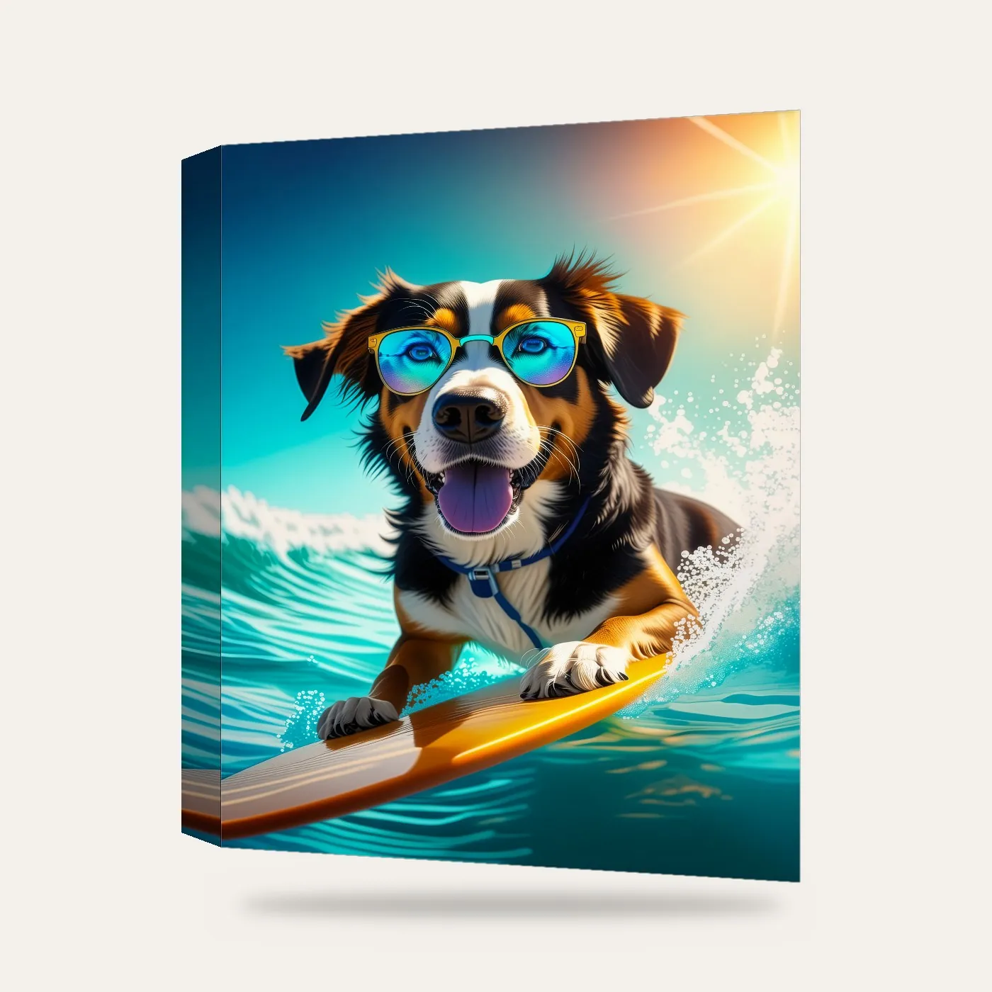 Sörfçü Köpek Kanvas Tablo — 3 boyutlu görünüm