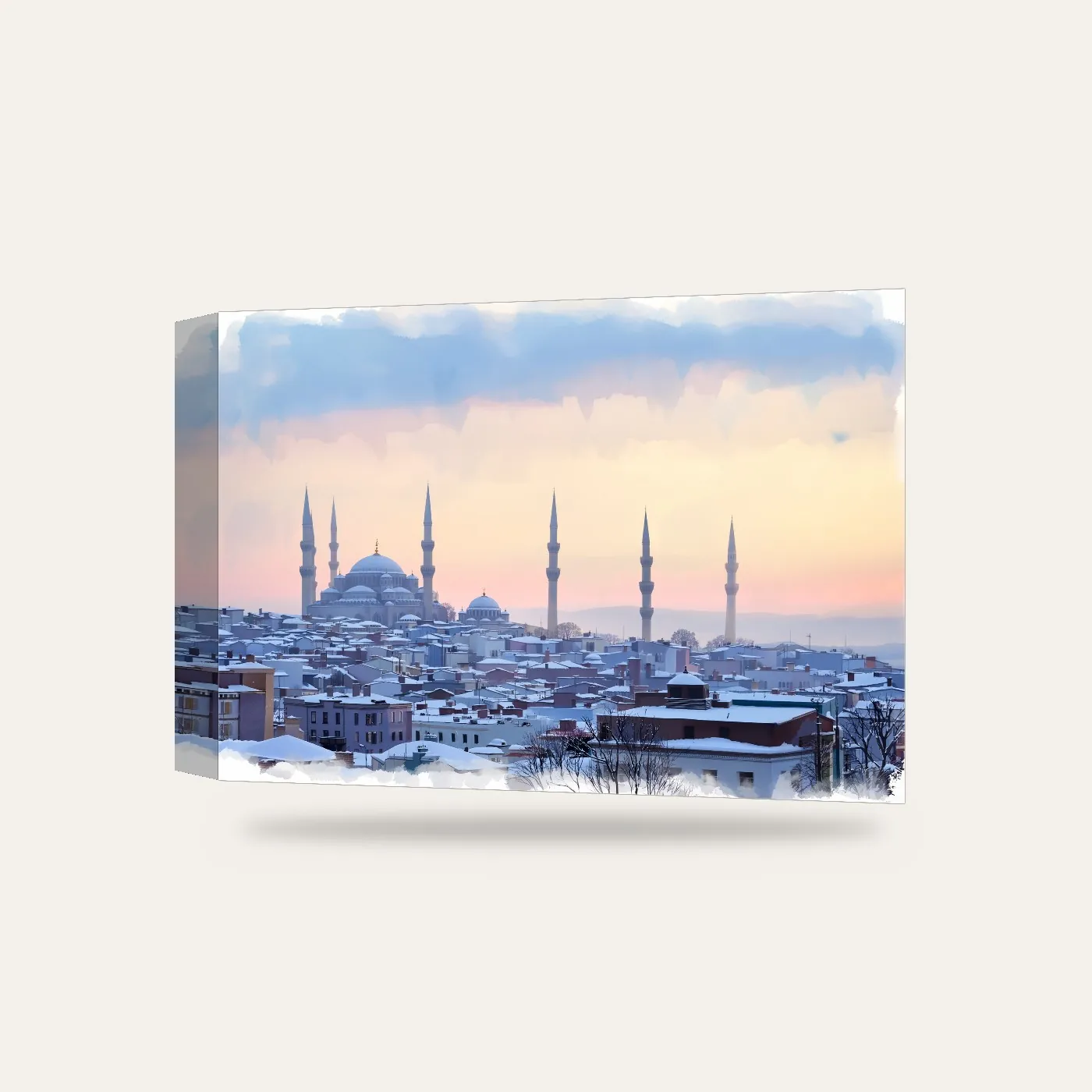 Suluboya Karlı İstanbul V Kanvas Tablo — 3 boyutlu görünüm