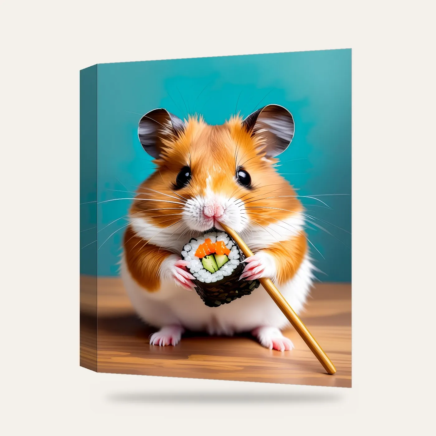 Suşi Yiyen Hamster Kanvas Tablo — 3 boyutlu görünüm
