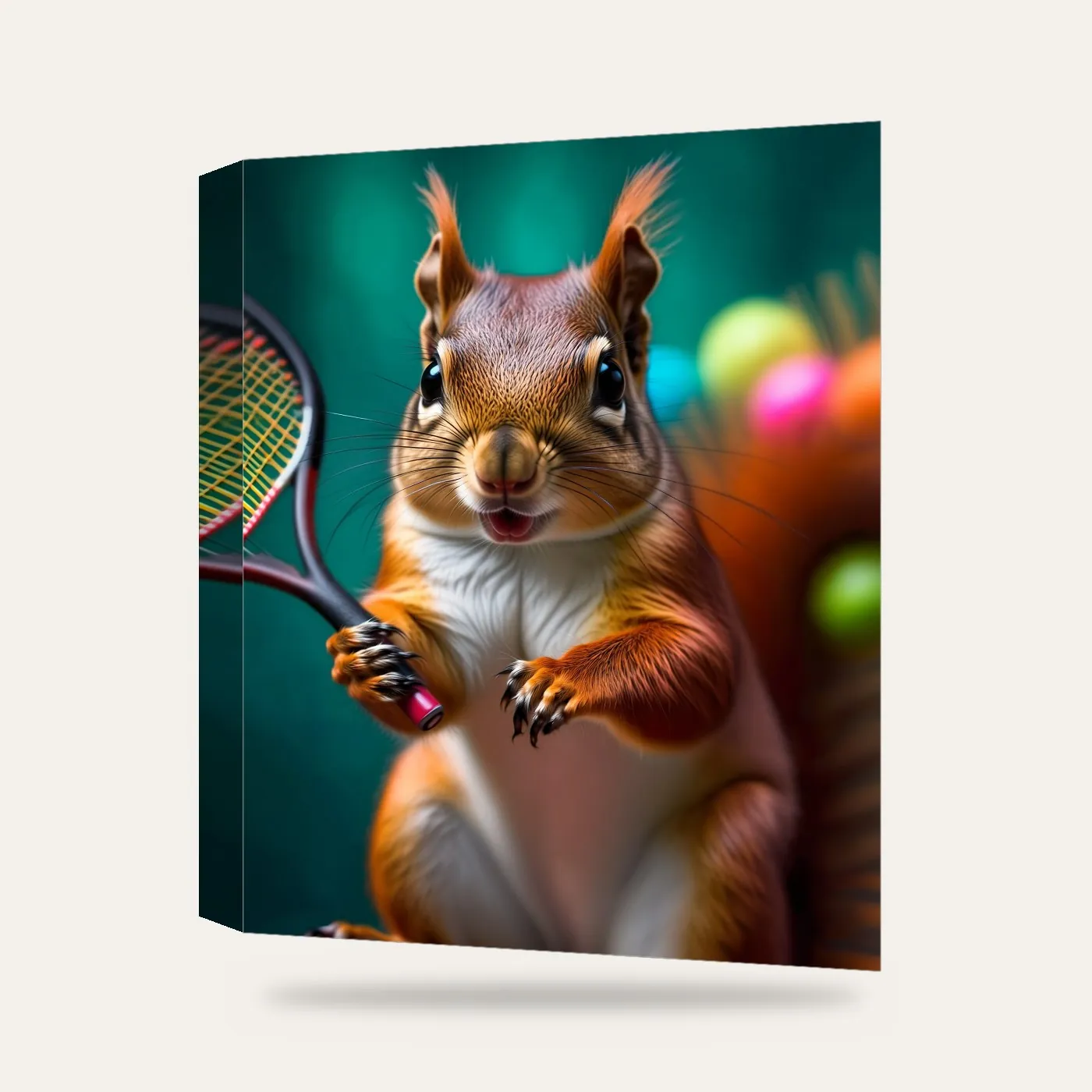 Tenis Oynayan Sincap Kanvas Tablo — 3 boyutlu görünüm