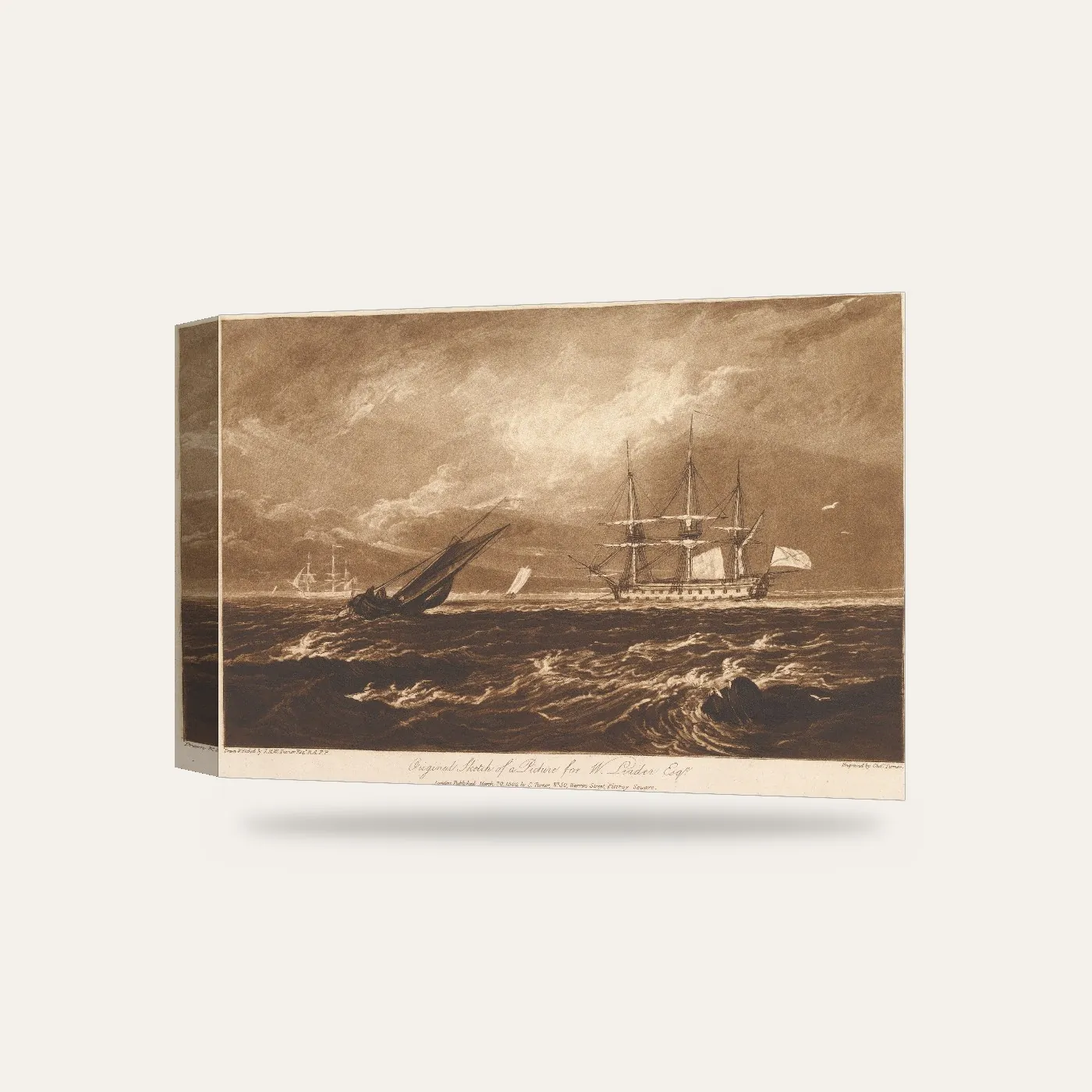 Turner Dalgalı Denizde Gemiler Kanvas Tablo — 3 boyutlu görünüm