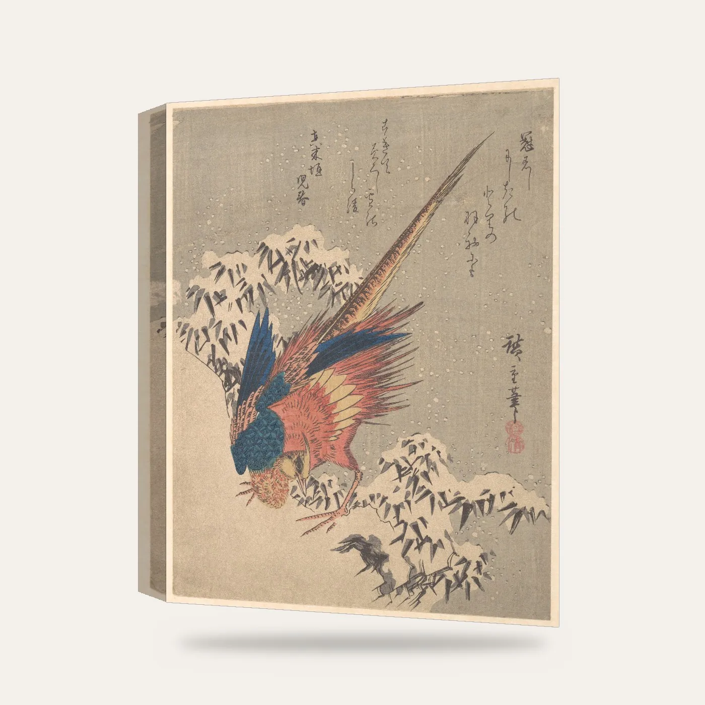 Utagawa Hiroshige Karlı Bambular Arasında Sülün Kanvas Tablo — 3 boyutlu görünüm