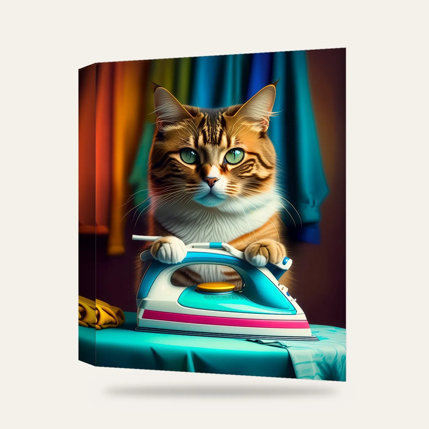 Ütü Yapan Kedi Kanvas Tablo — 3 boyutlu görünüm